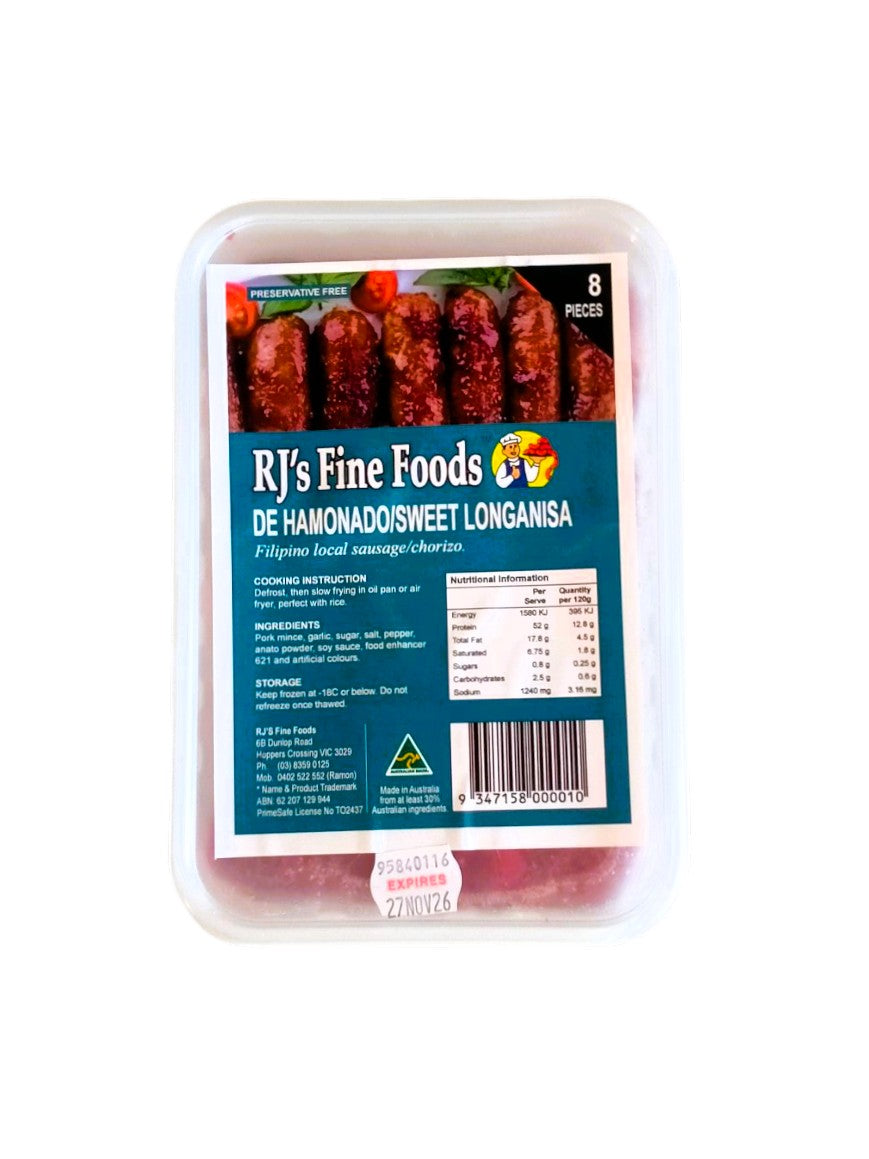 Frozen RJ's Hamonado Longganisa 20x8pcs/container